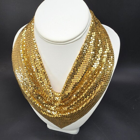 Vintage Whiting & Davis Gold Mesh Bib Necklace Statement Jewelry HS220 - Picture 2 of 8